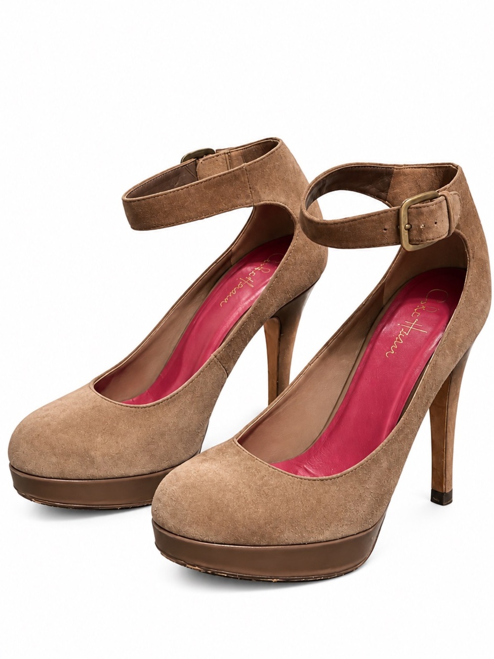 Cole Haan Nike Air Taupe Suede Ankle Strap Platform Pumps Heels Size 8.5B